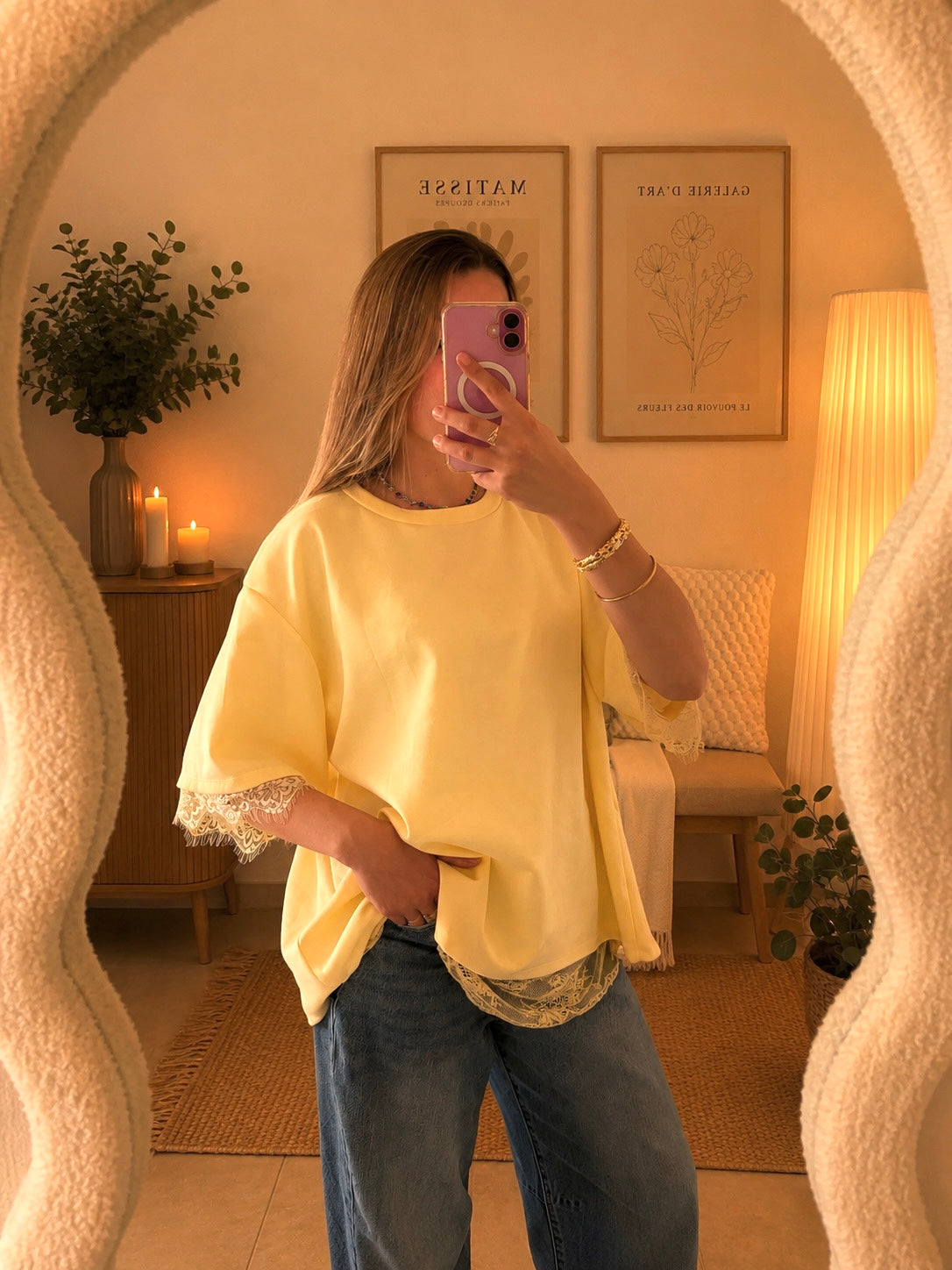 Haut dentelle jaune