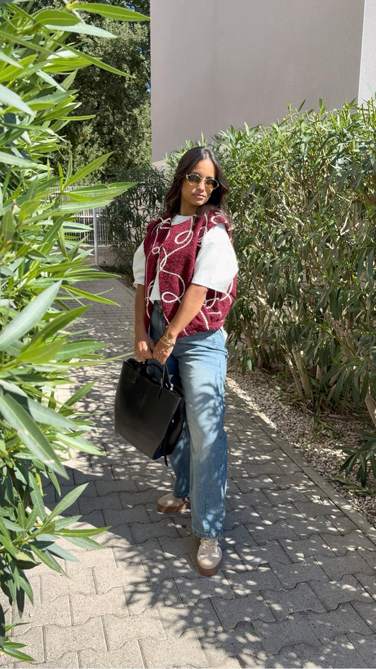 GILET SANS MANCHES BRODÉ BORDEAUX