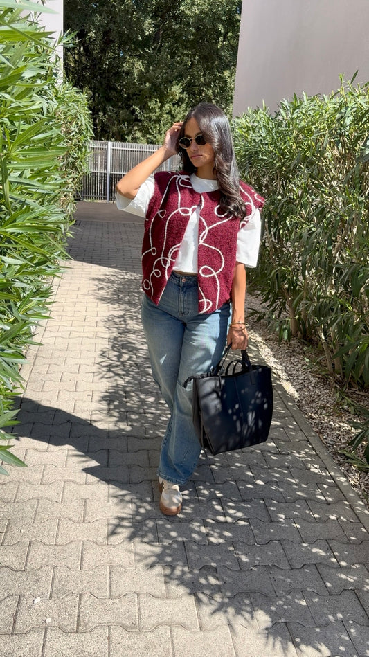 GILET SANS MANCHES BRODÉ BORDEAUX